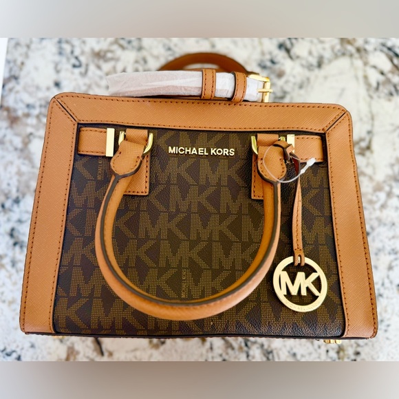 Michael Kors Handbags - Michael Kors Signature Brown and Tan Dillon Small Satchel